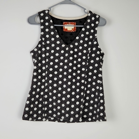 ANTHROPOLOGIE Maeve Tank Top Jacquard Knit  Womens Small Black White Polka Dot - Picture 1 of 6